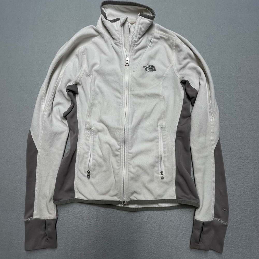 The North Face‎ Fleece Jacket TKA 100 Full Zip Pockets Women XS Cream Gray thumb